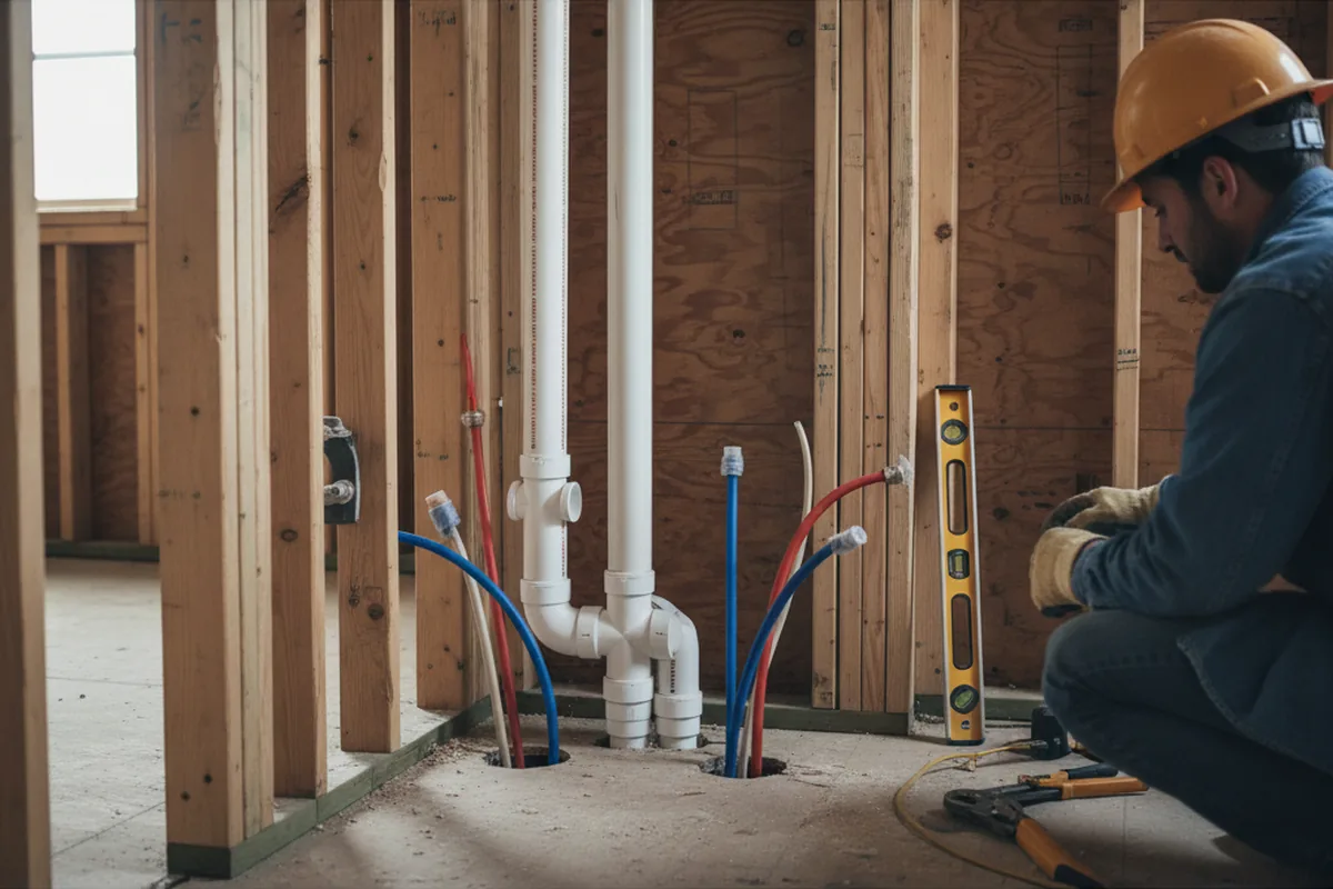 Drain and supply rough-in during Sump Pump Repair in Outlook